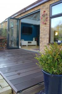 open bi-fold conservatory door patio